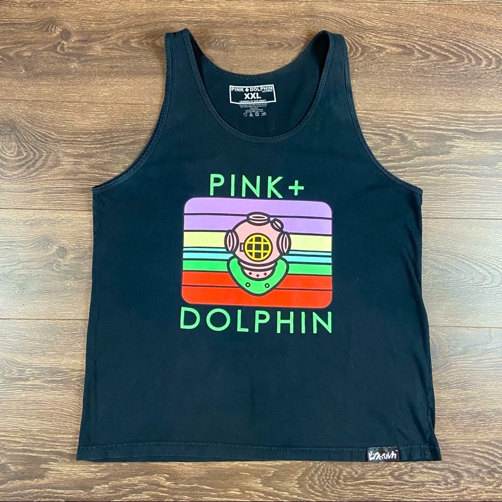 Pink + Dolphin Clothing Stripe Scuba Diver Men’s Black Tank Top Size XXL
